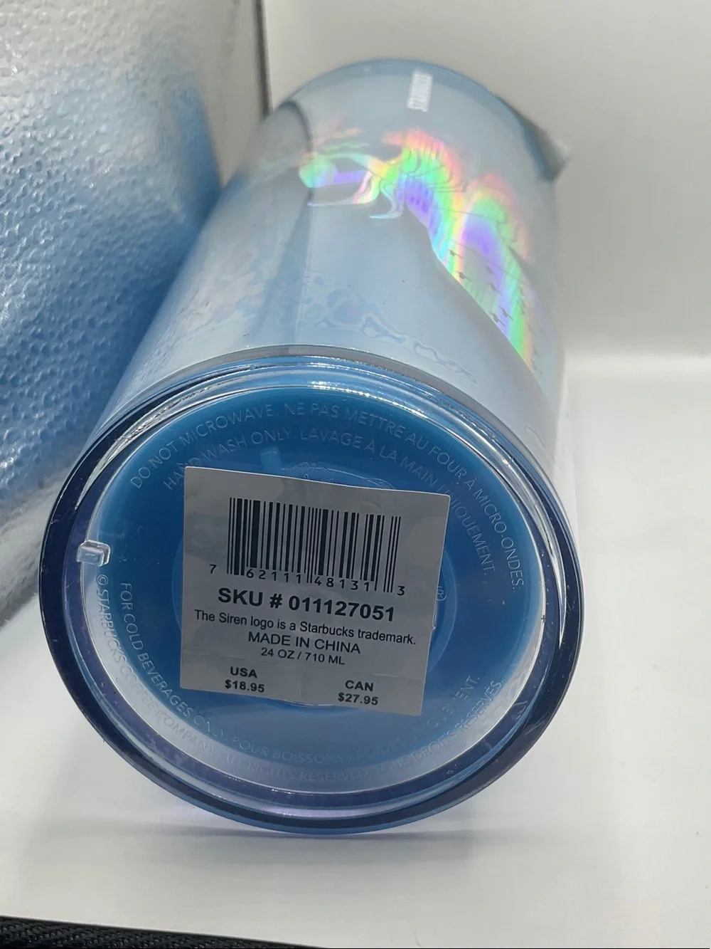 Starbucks Blue Tumbler with Iridescent Mermaid Art and Blue Straw